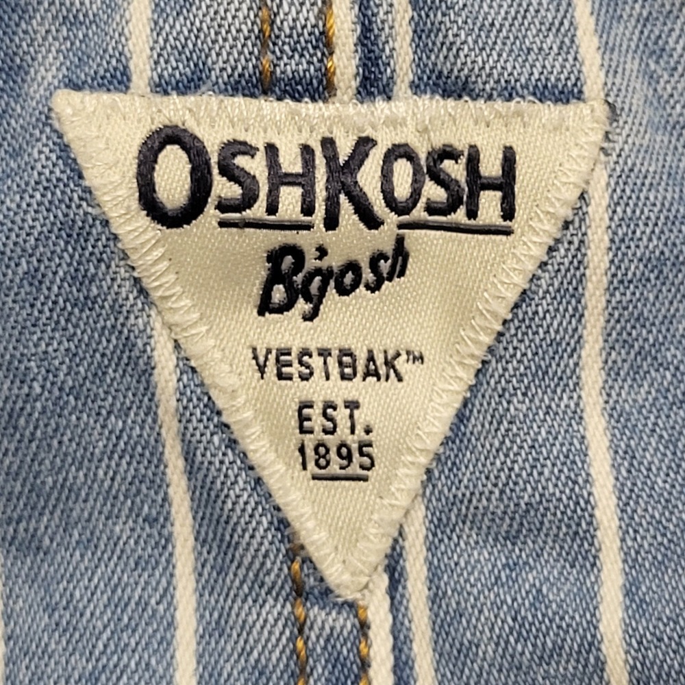 OshKosh Bgosh Girls Blue White Striped Denim Vestbak Overalls Dress Size 10 - Picture 5 of 7